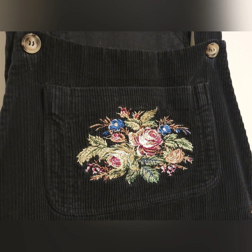 Victorian Trading Co. Embroidered Corduroy Wide Leg Womens Overalls Sz M Y2K 90s - Picture 9 of 14